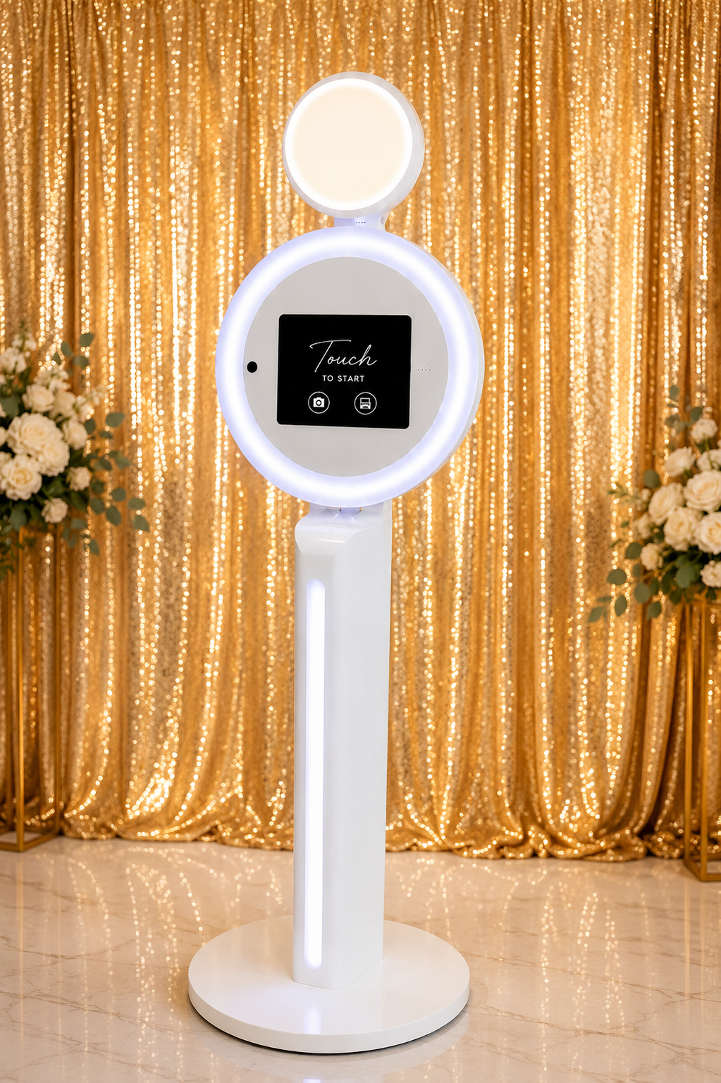 San Diego selfie booth rental with gold sequin backdrop — The Essentials package