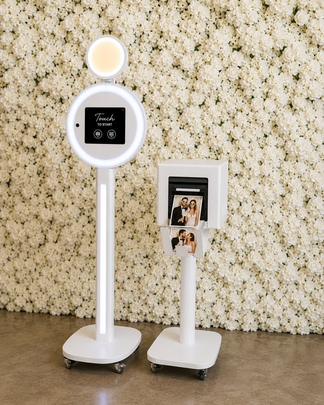Selfie Booth Kings Premier package circular logo with golden crown and San Diego photo booth kiosk