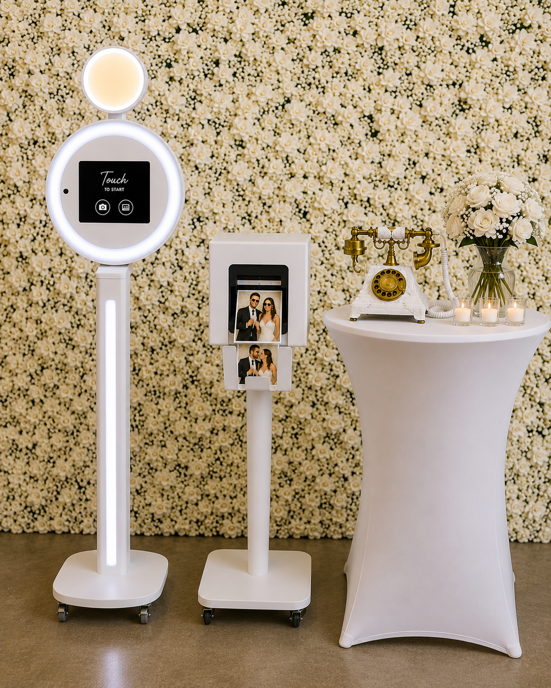 Selfie Booth Kings San Diego circular logo with golden crown, photo booth kiosk and San Diego CA text