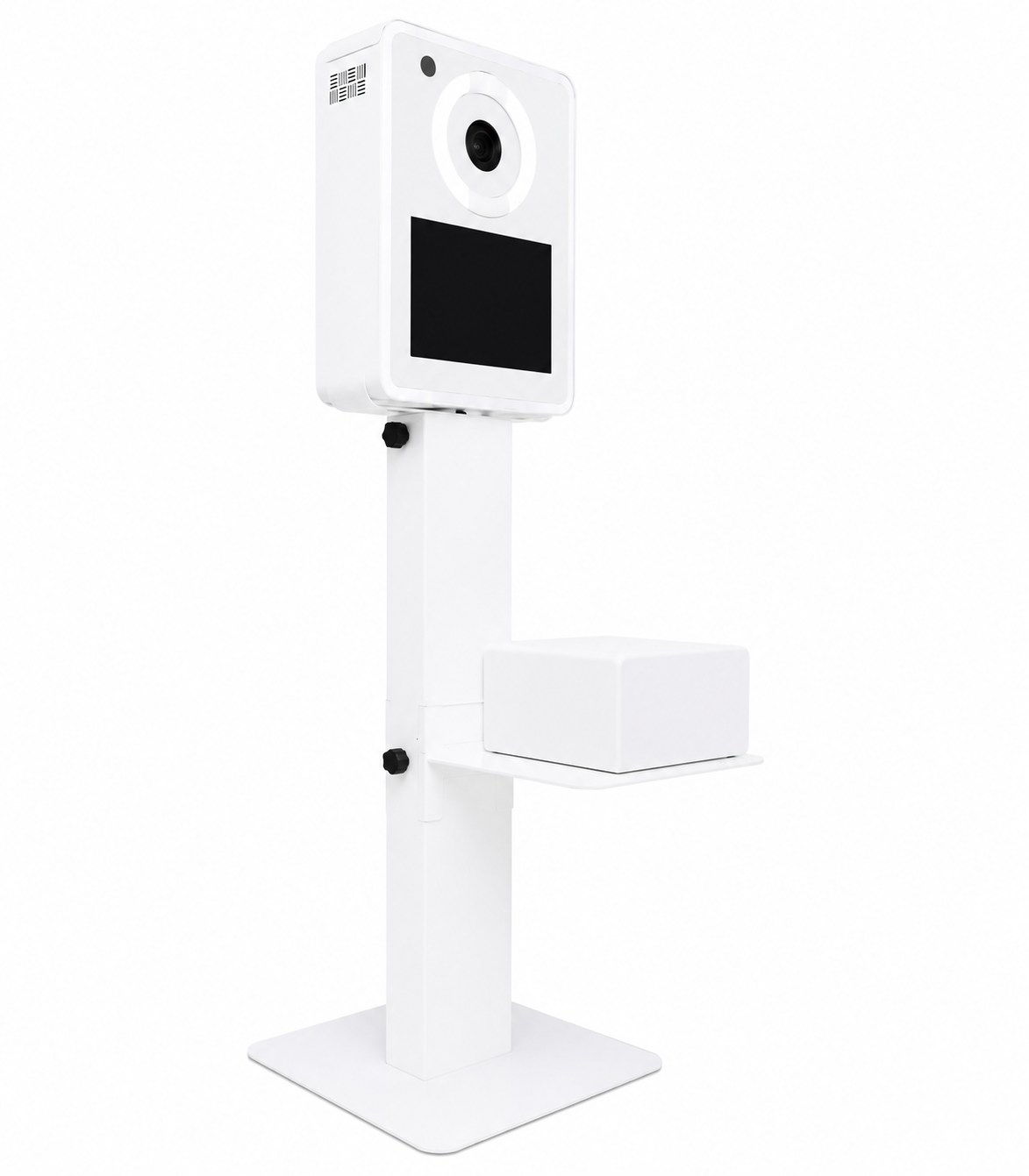 DSLR Lux selfie booth rental San Diego — premium white photo booth kiosk with pro camera